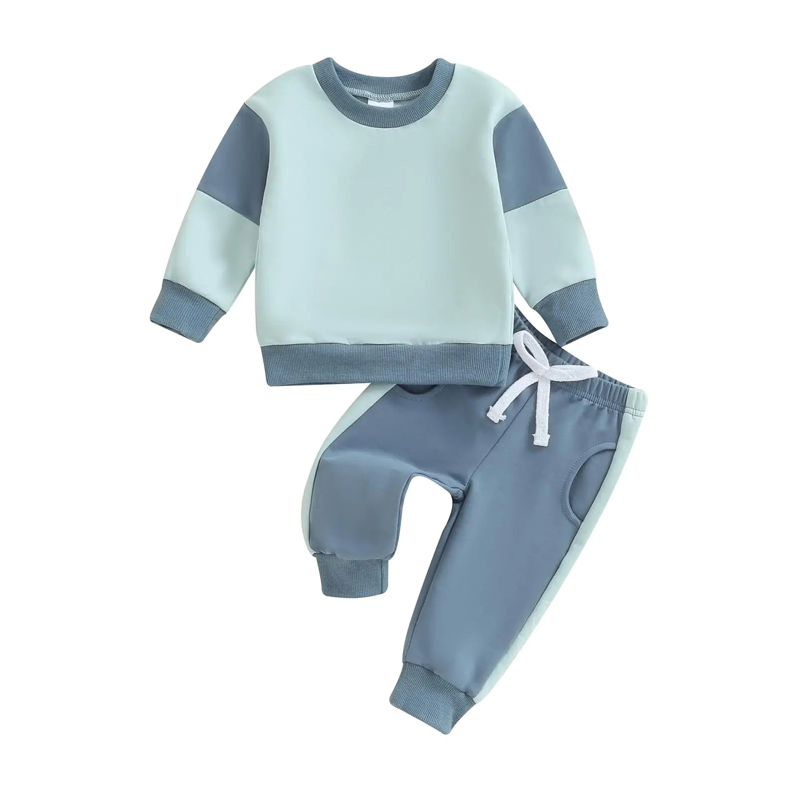 HYADRBLEBY Fall Winter Baby Boy Clothes Color Block Outfit Long Sleeve Sweatshirt Pants Sweatsuit Little Boy Baby Outfits (Blue 0-6 Months)