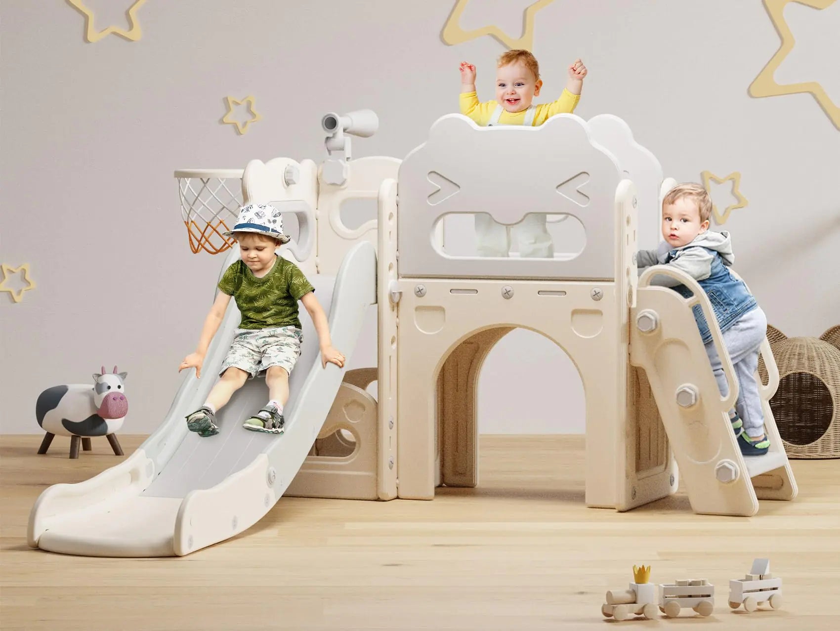AdventureBus Toddler Slide: 7 Features Including Basketball Hoop
