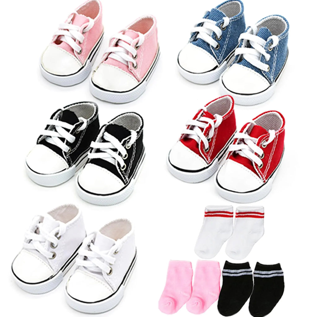 18-Inch Doll Mix-n-Match Footwear Set: Sneakers & Socks