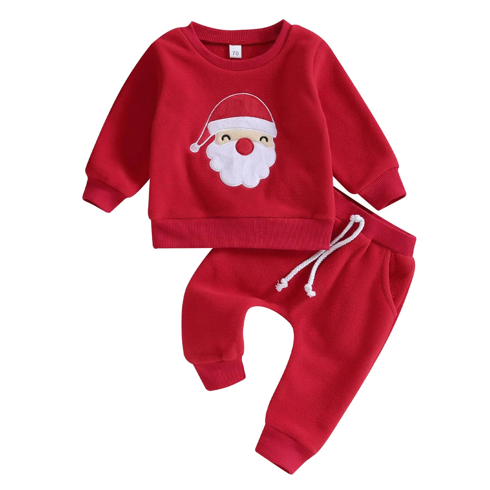Baby Boy Girl Christmas Pants Outfits Long Shirts Santa Sweatshirt Pants Infant Xmas Fall Christmas Clothes Set (Embroidery 0-6 Months)