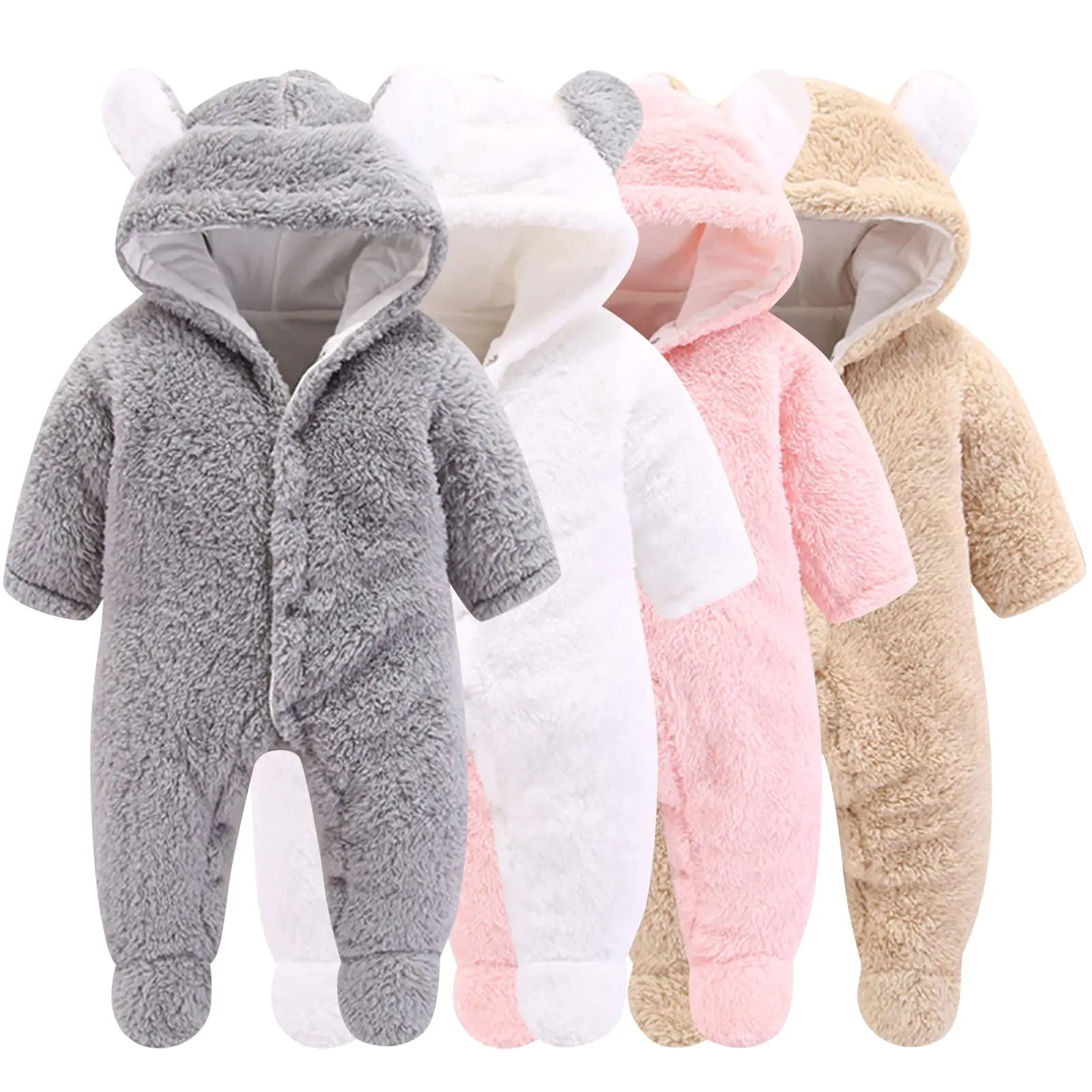 Newborn Baby Cartoon Bear Snowsuit Winter Coat Fleece Hooded Romper Jumpsuit