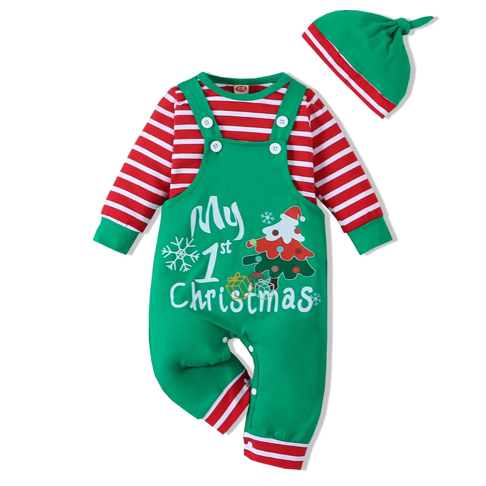VINUOKER Baby Boy My First Christmas OutfitsNewborn baby Onesie+Overalls+Hat Twins Christmas Clothes Set