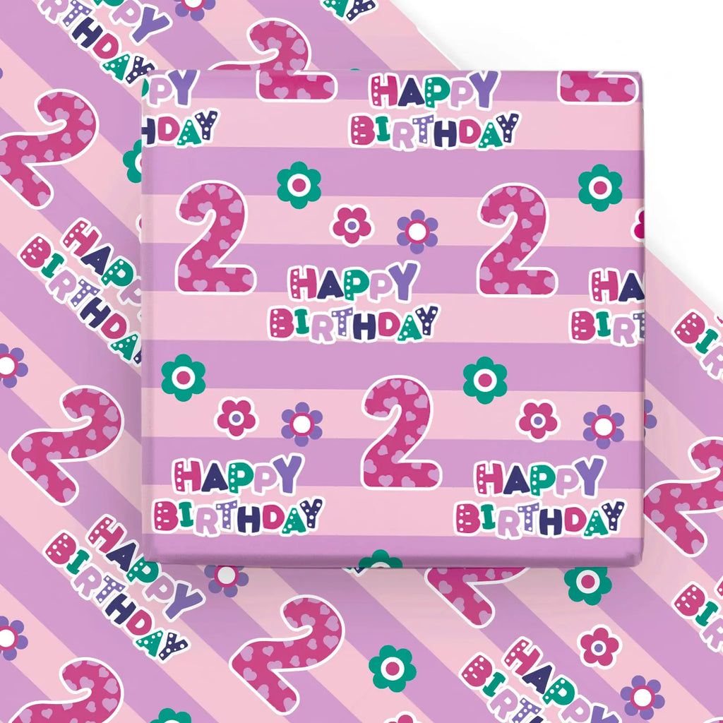 Birthday Blossom Gift Wrap - Pink Floral 2nd Birthday Sheets