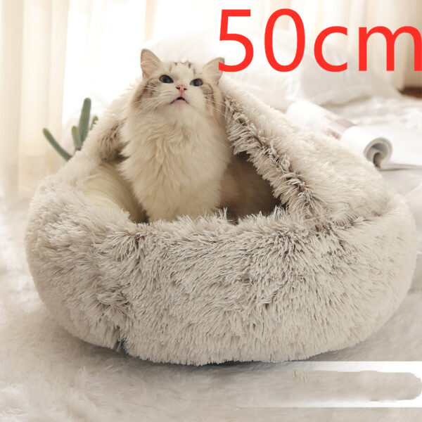 2-in-1 Round Plush Pet Bed – Soft Warm Winter Bed House for Dogs & Cats | Cozy Long Plush Nest for Small Pets - Image 8