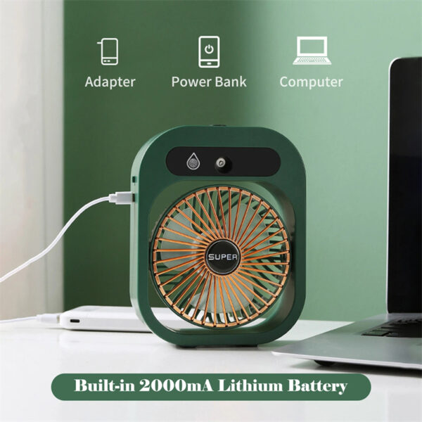 Portable USB Misting Fan & Air Cooler – Rechargeable Desk Humidifier with 3 Wind Speeds | Mini Cooling Spray Fan for Home & Office - Image 8