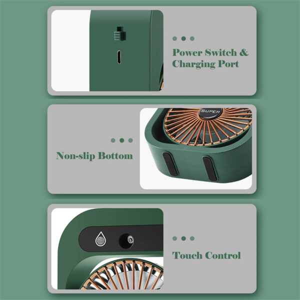 Portable USB Misting Fan & Air Cooler – Rechargeable Desk Humidifier with 3 Wind Speeds | Mini Cooling Spray Fan for Home & Office - Image 2
