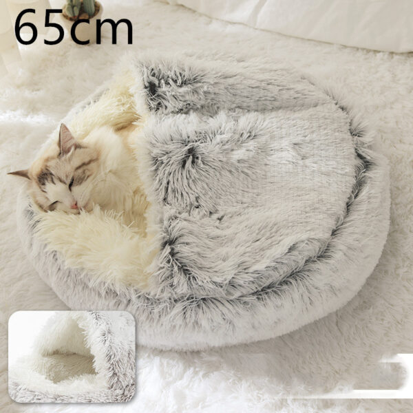 2-in-1 Round Plush Pet Bed – Soft Warm Winter Bed House for Dogs & Cats | Cozy Long Plush Nest for Small Pets - Image 10