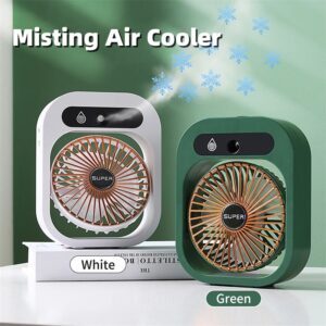 Portable USB Misting Fan & Air Cooler – Rechargeable Desk Humidifier with 3 Wind Speeds | Mini Cooling Spray Fan for Home & Office