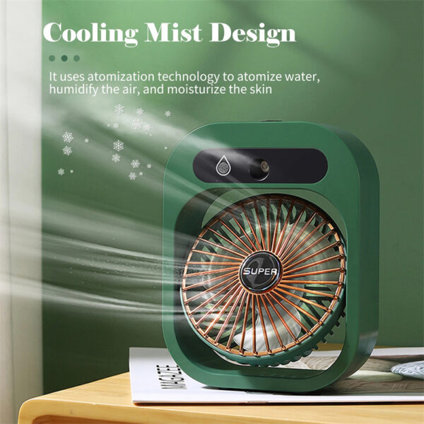 Portable USB Misting Fan & Air Cooler – Rechargeable Desk Humidifier with 3 Wind Speeds | Mini Cooling Spray Fan for Home & Office - Image 5