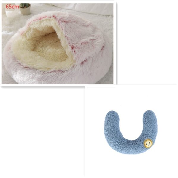 2-in-1 Round Plush Pet Bed – Soft Warm Winter Bed House for Dogs & Cats | Cozy Long Plush Nest for Small Pets - Image 4