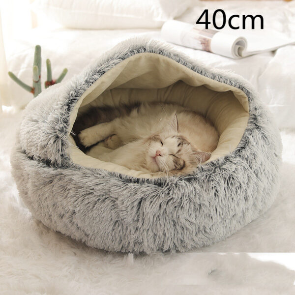 2-in-1 Round Plush Pet Bed – Soft Warm Winter Bed House for Dogs & Cats | Cozy Long Plush Nest for Small Pets - Image 5