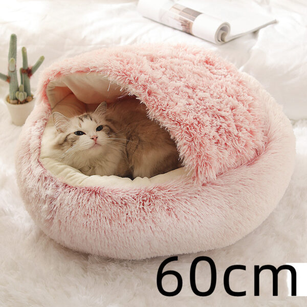 2-in-1 Round Plush Pet Bed – Soft Warm Winter Bed House for Dogs & Cats | Cozy Long Plush Nest for Small Pets - Image 2