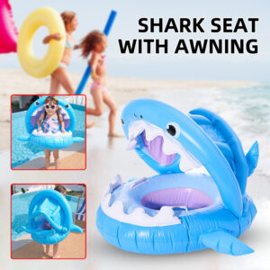 Shark Baby Pool Float with Canopy – Inflatable Swim Ring Seat for Kids & Toddlers | Removable Awning Water Toy for Swimming Pool